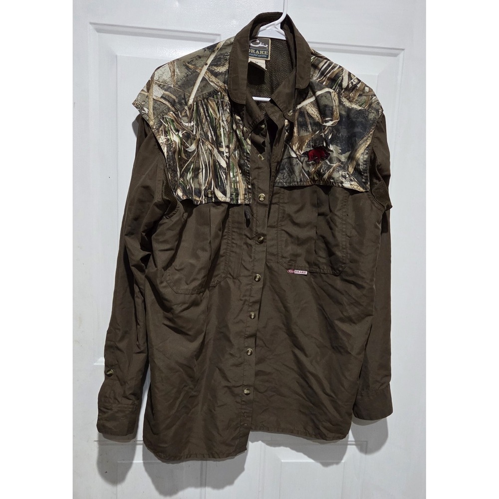 Drake Waterfowl Men Two Tone Camo Flyweight Wing Shooter Shirt Sz M-AR Razorback